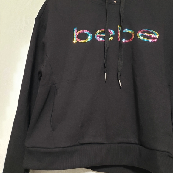Bebe Sport Rainbow Iridescent Sequin Logo Black Hoodie - Picture 11 of 15